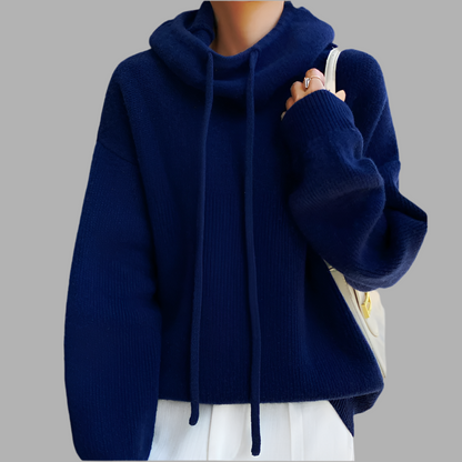 Damen Strickpullover mit Rollkragen und Kordelzug