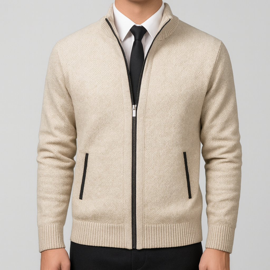 Elegante Strickjacke für Herren mit Reißverschluss und Stehkragen
