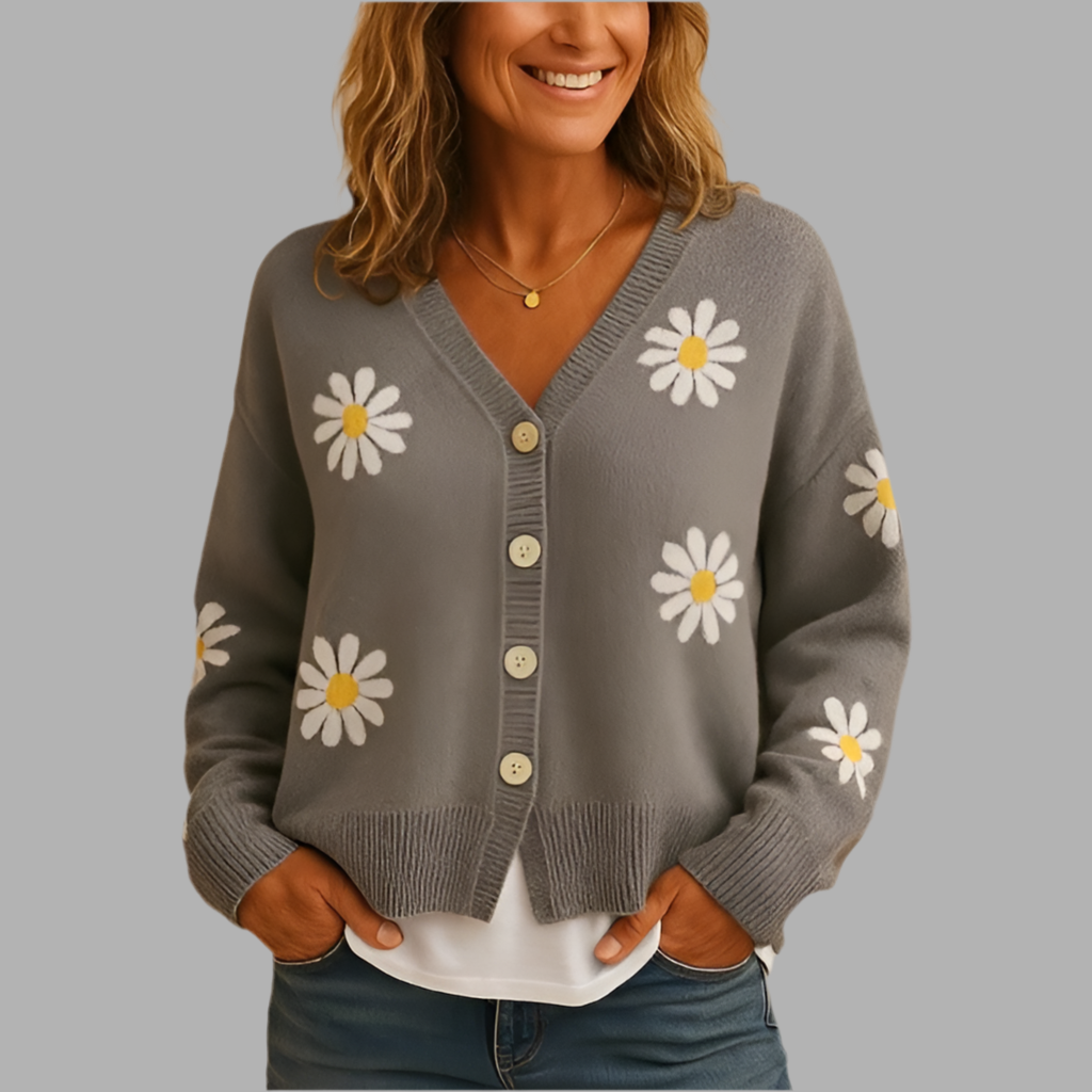 Strickjacke mit Blumenmuster und Knopfleiste