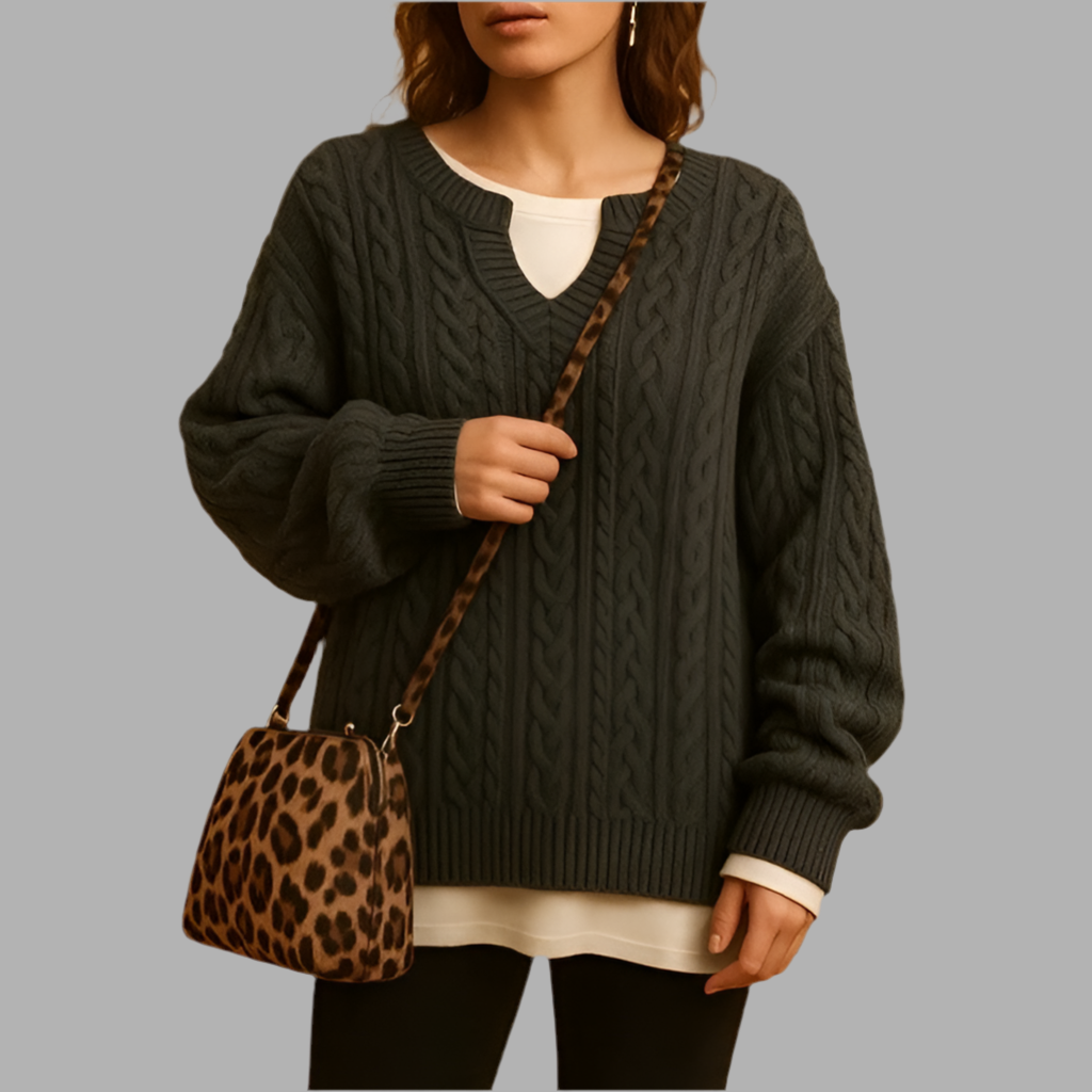 Damenstrickpullover mit Zopfmuster