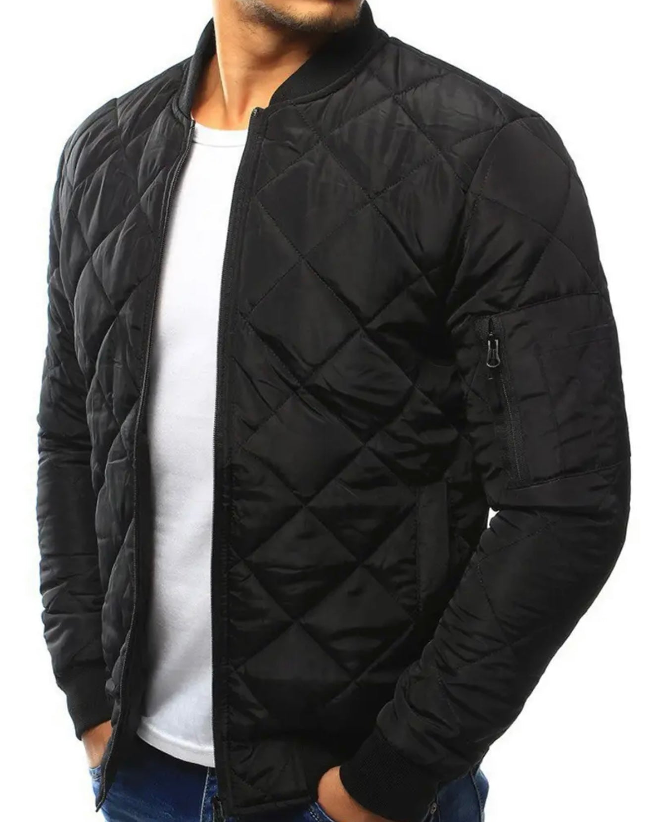 Gesteppte Jacke mit Reißverschluss und Rundhalskragen