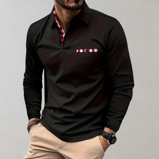 Langarmshirt mit Kragen, Knopfleiste und Stickerei