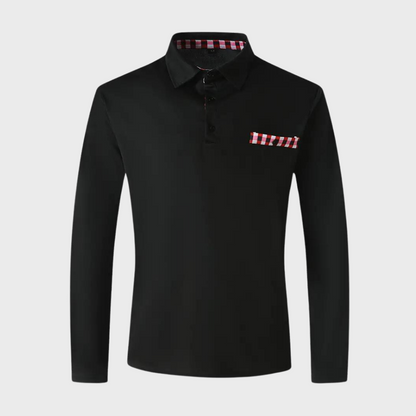 Langarmshirt mit Kragen, Knopfleiste und Stickerei