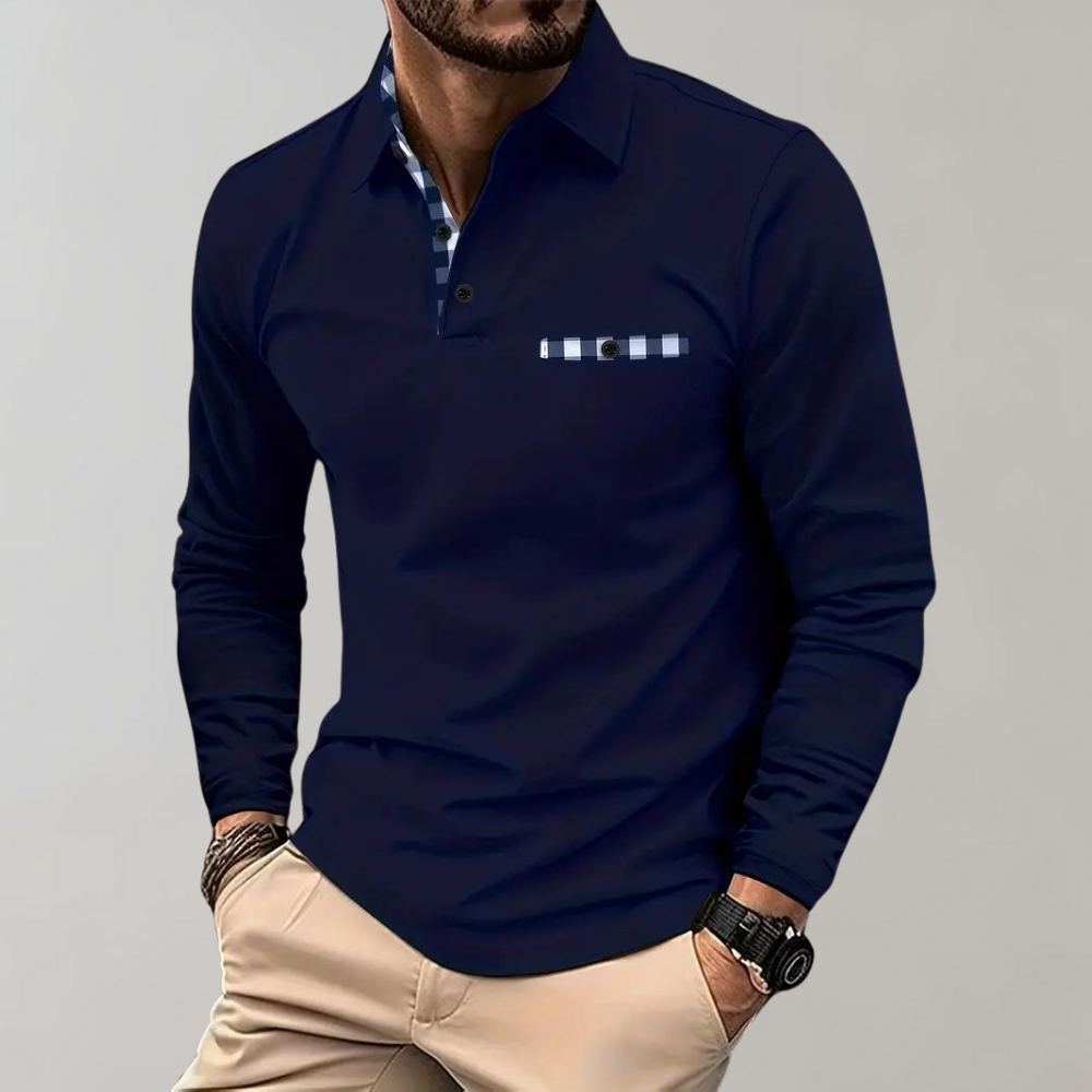 Langarmshirt mit Kragen, Knopfleiste und Stickerei