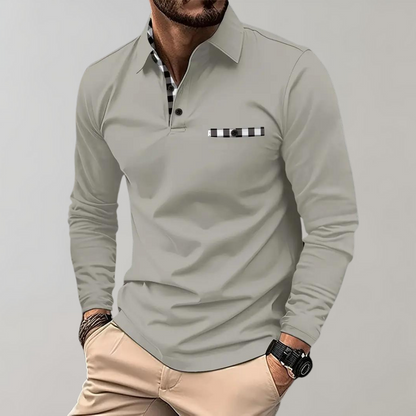 Langarmshirt mit Kragen, Knopfleiste und Stickerei