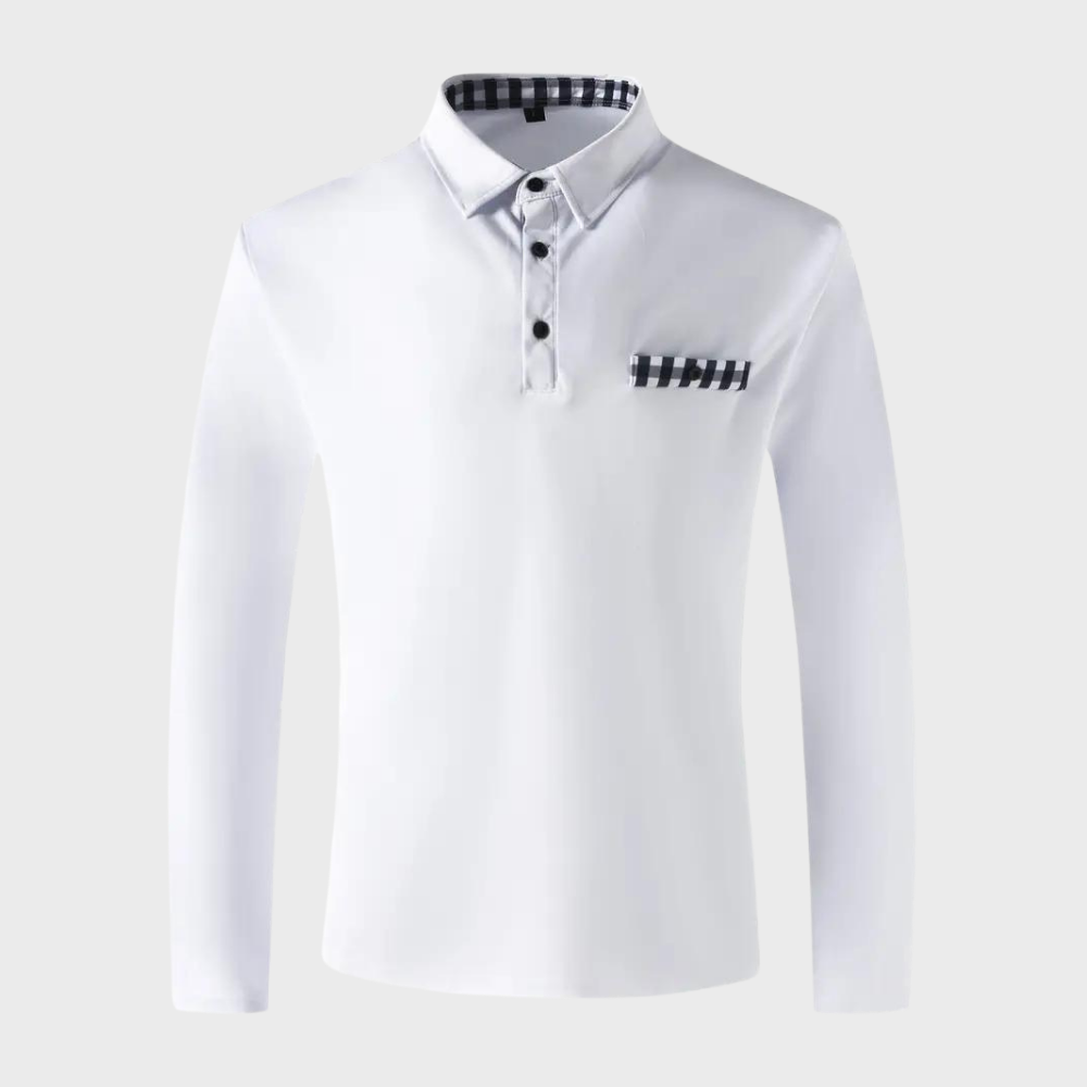 Langarmshirt mit Kragen, Knopfleiste und Stickerei