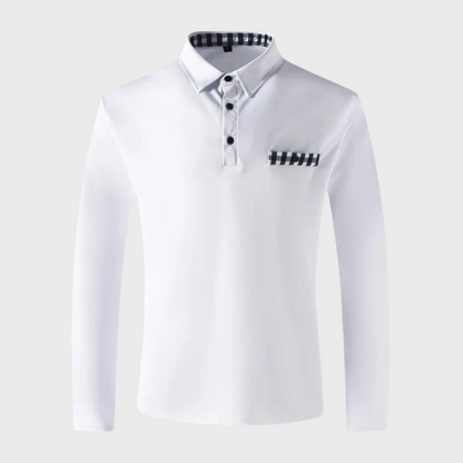 Langarmshirt mit Kragen, Knopfleiste und Stickerei
