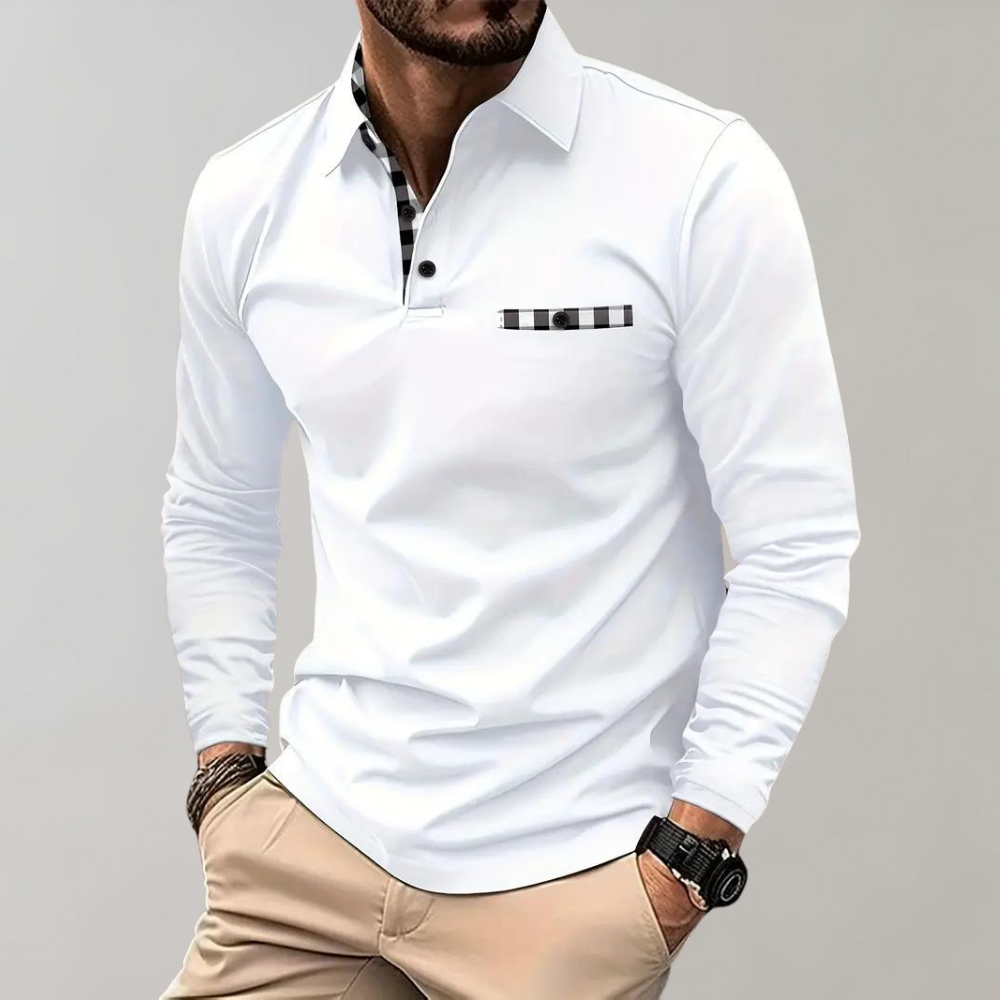 Langarmshirt mit Kragen, Knopfleiste und Stickerei