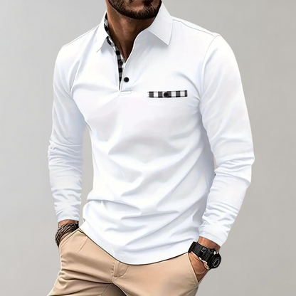 Langarmshirt mit Kragen, Knopfleiste und Stickerei