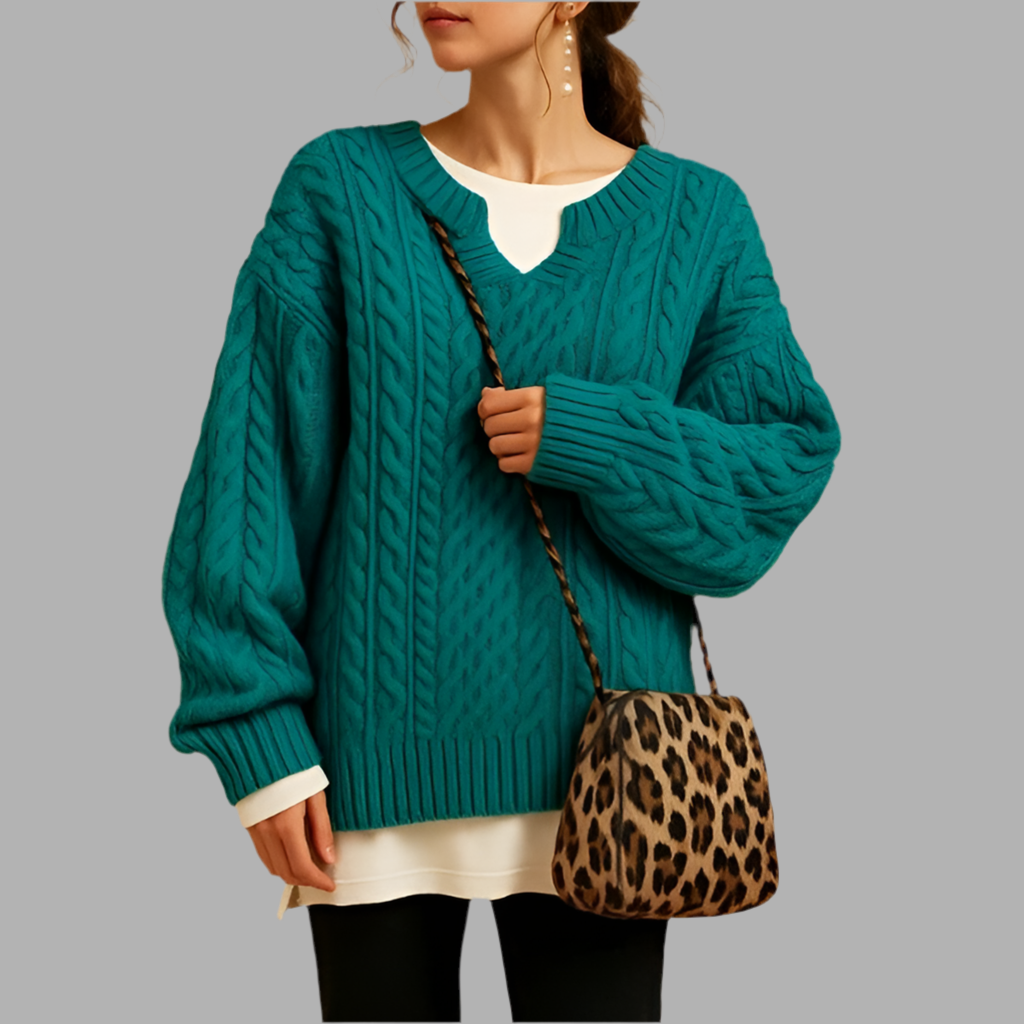 Damenstrickpullover mit Zopfmuster