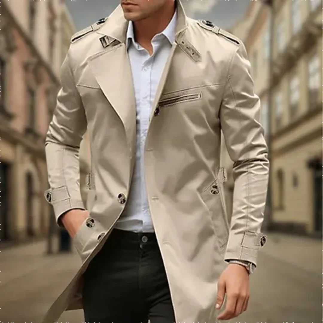 Eleganter langer Herren-Trenchcoat | Regenjacke
