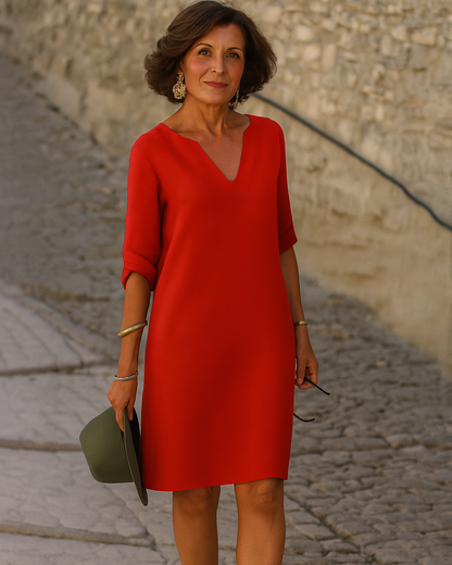 Bequemes Locker geschnittenes Kleid für Damen mit V-Ausschnitt
