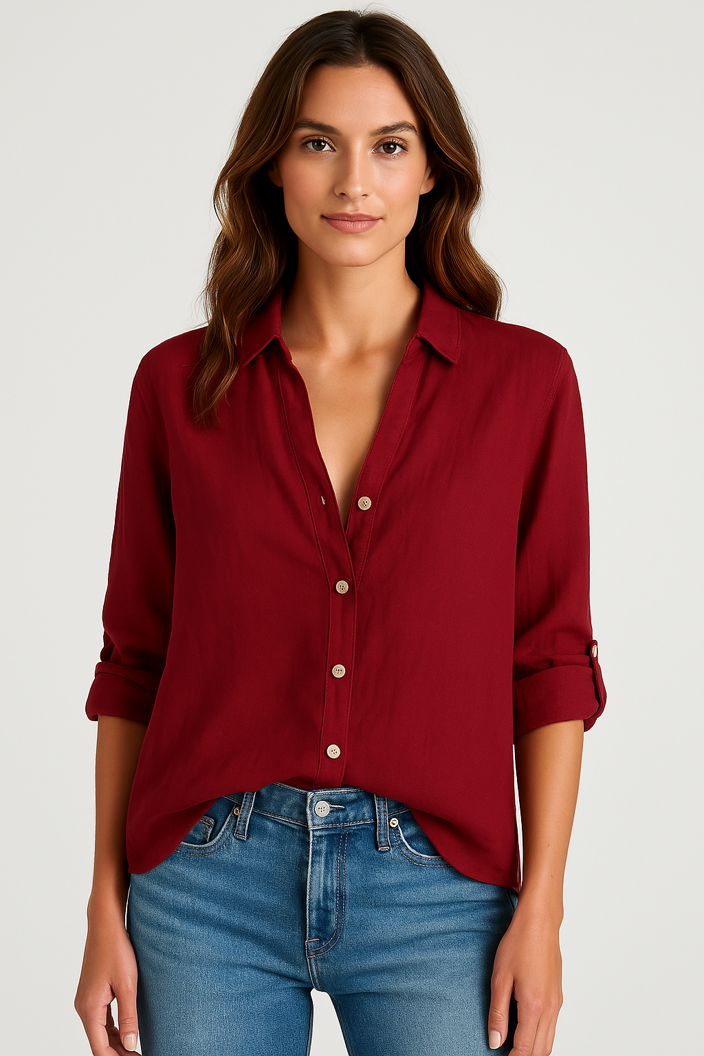Locker geschnittene Bluse mit Kragen und Knopfleiste