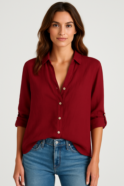 Locker geschnittene Bluse mit Kragen und Knopfleiste