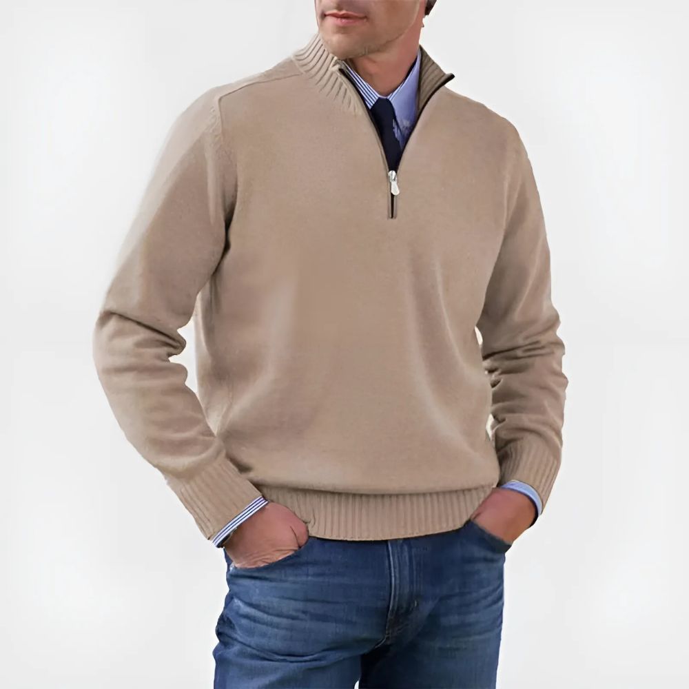 Herrenpullover mit Reißverschluss und Stehkragen