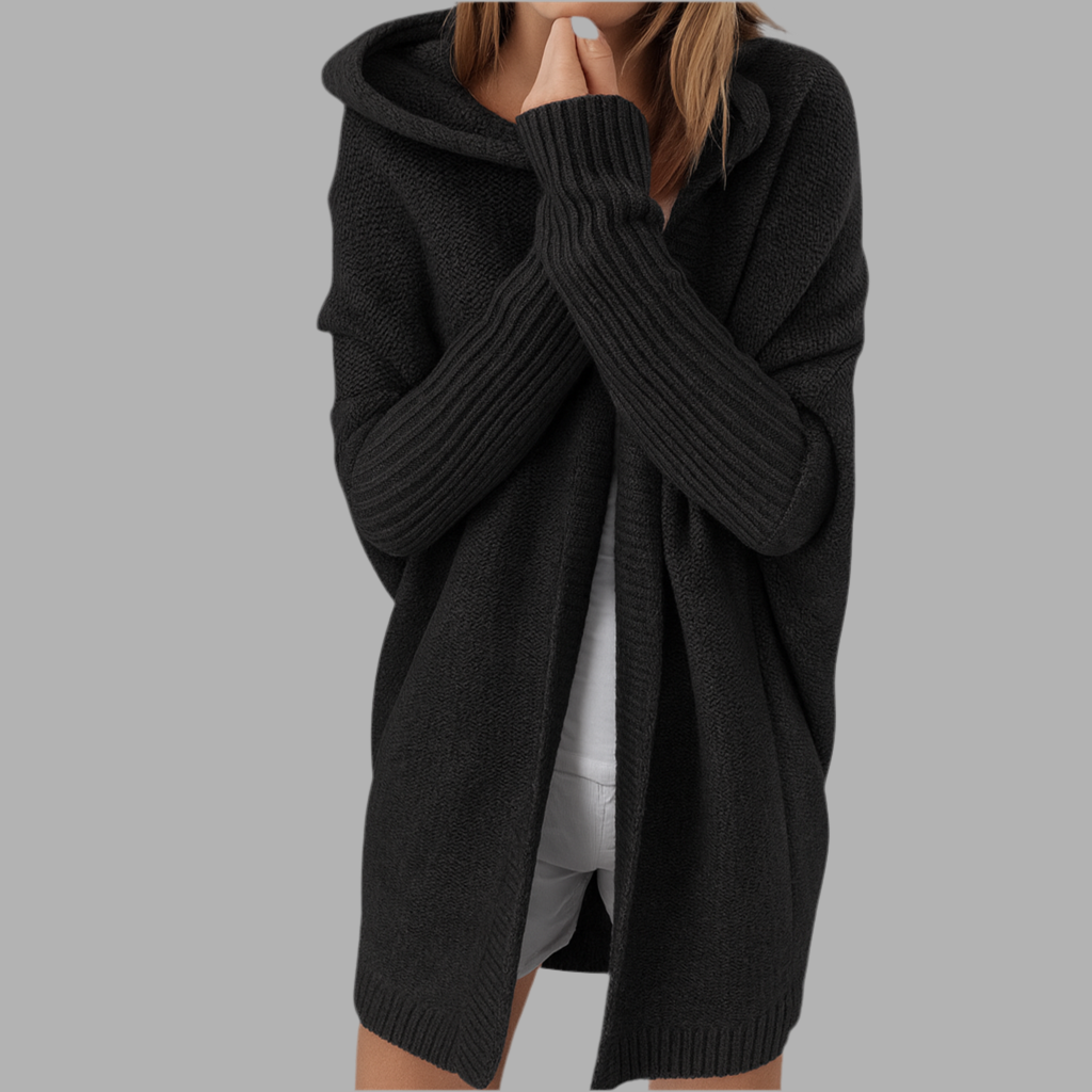 Gemütliche Damen Strickjacke mit Kapuze | Lang