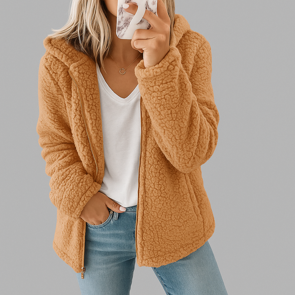 Damen Teddy Jacke mit Kapuze | Übergangsjacke