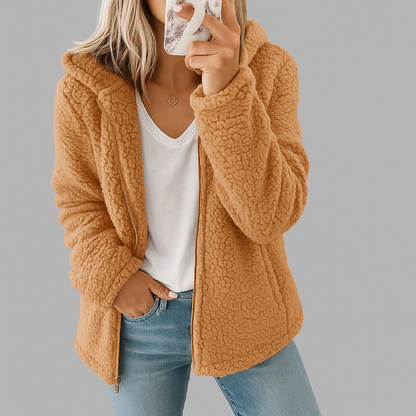 Damen Teddy Jacke mit Kapuze | Übergangsjacke