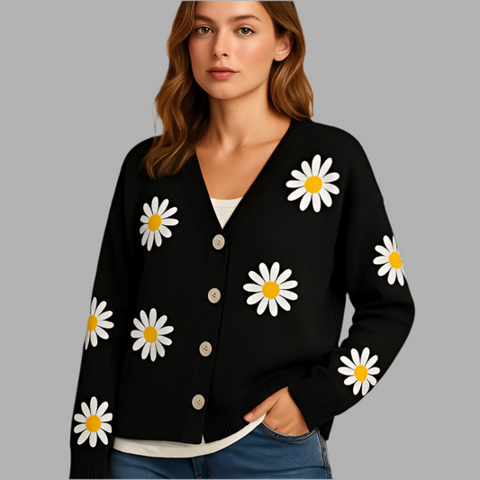Strickjacke mit Blumenmuster und Knopfleiste