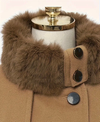 Damen Mantel mit Gürtel und Kragenbesatz