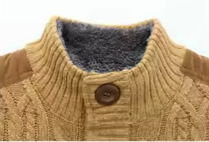 Herren Strickjacke mit Zopfmuster und Stehkragen