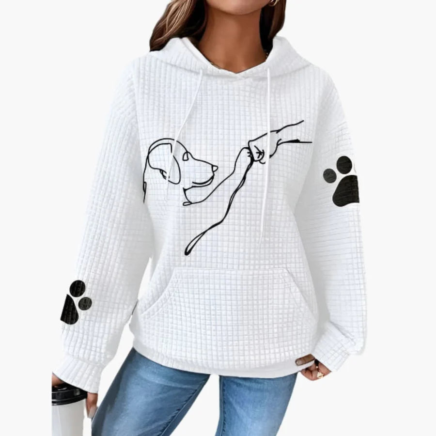 Kapuzenpullover mit Linienmotiv und Pfotenprint