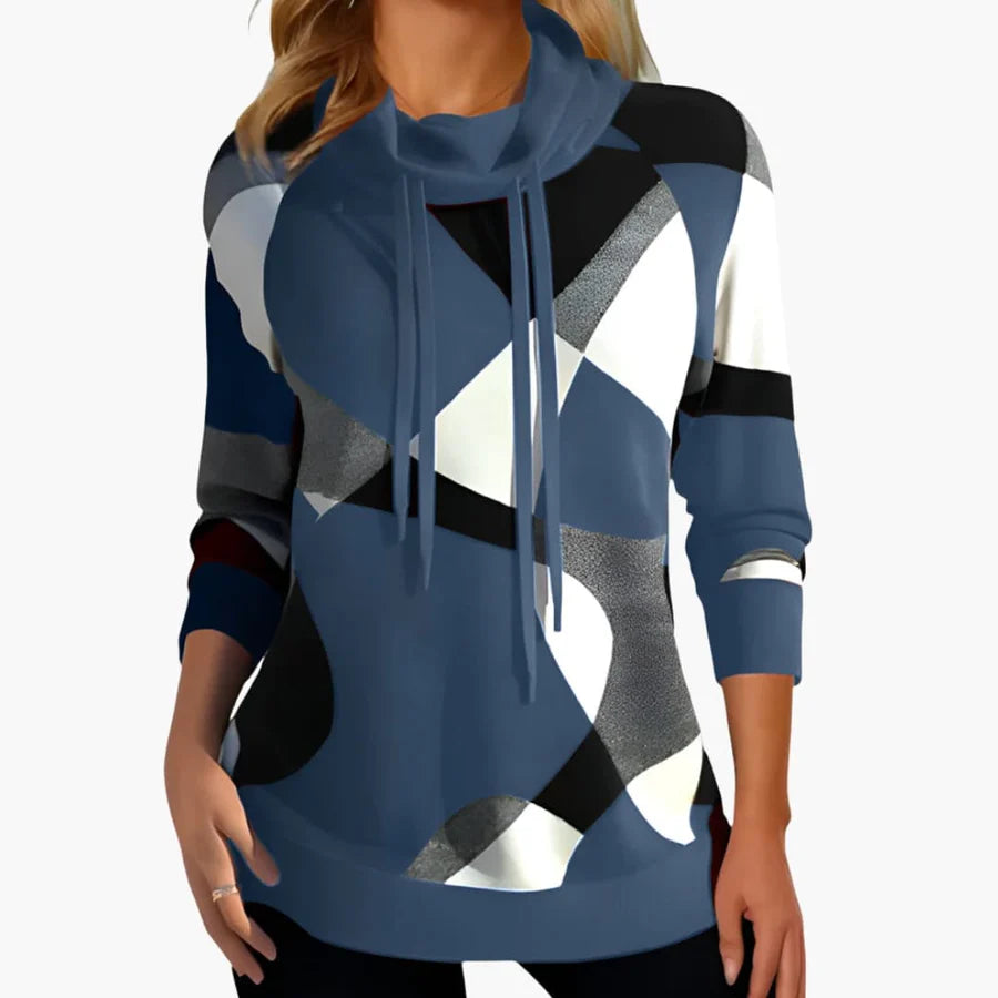 Pullover mit geometrischem Muster und Kordelkragen