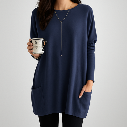 Damen Pullover mit Rundhalsausschnitt und Taschen