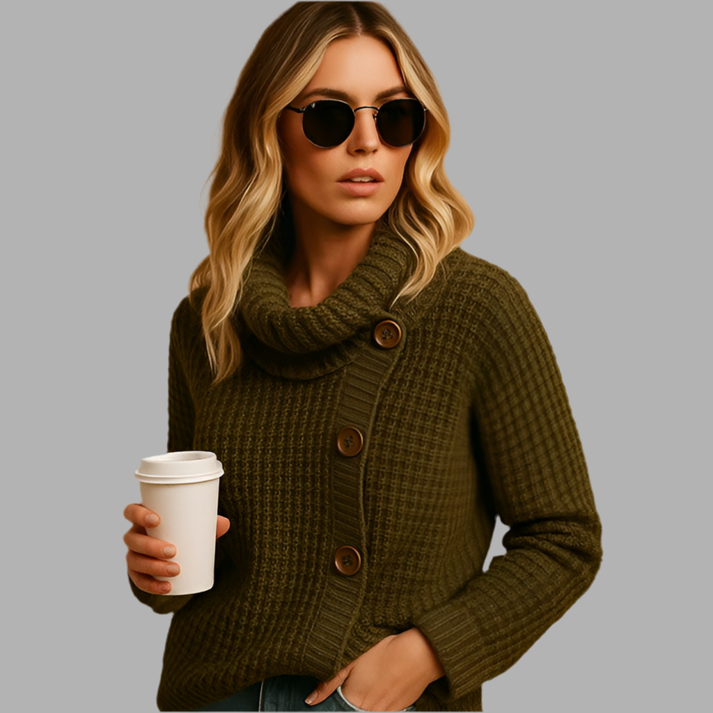 Damenstrickjacke mit Schalkragen und Knopfleiste