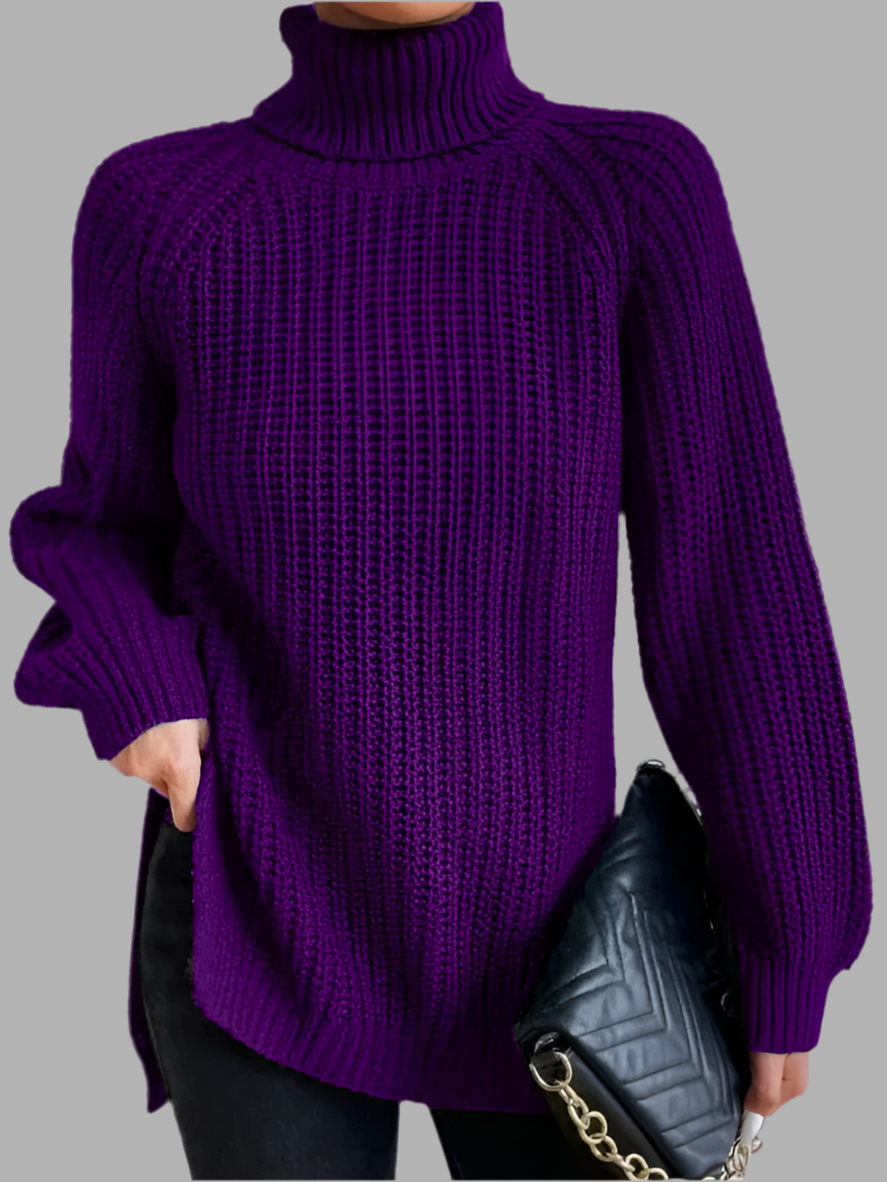 Weicher Strickpullover für Damen mit Rollkragen und langer Passform