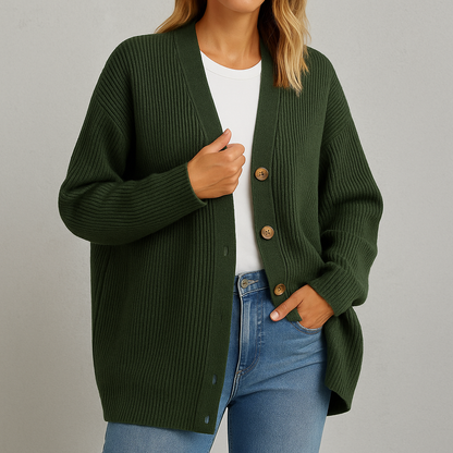 Gemütliche Strickjacke für Damen mit Knopfverschluss und lockerer Passform