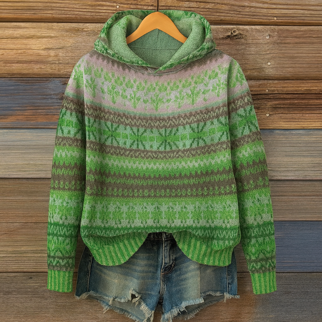 Norweger-Strickpullover Damen mit Kapuze – Warm, Weich & Stylisch
