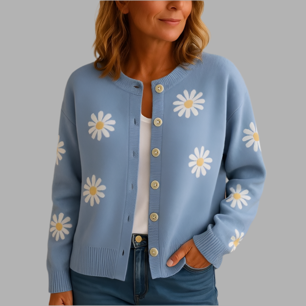 Strickjacke mit Blumenmuster und Knopfleiste