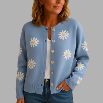 Strickjacke mit Blumenmuster und Knopfleiste