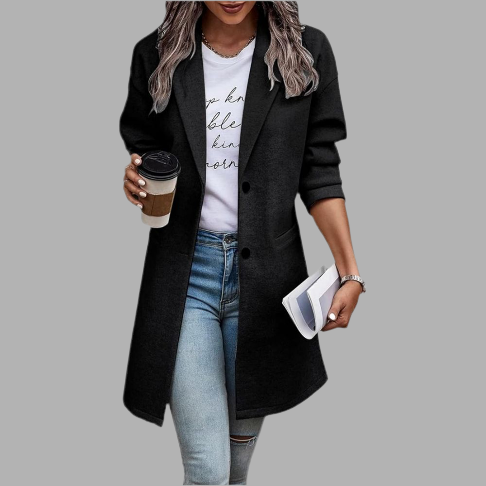 Langer Damen Mantel mit Kragen und Taschen