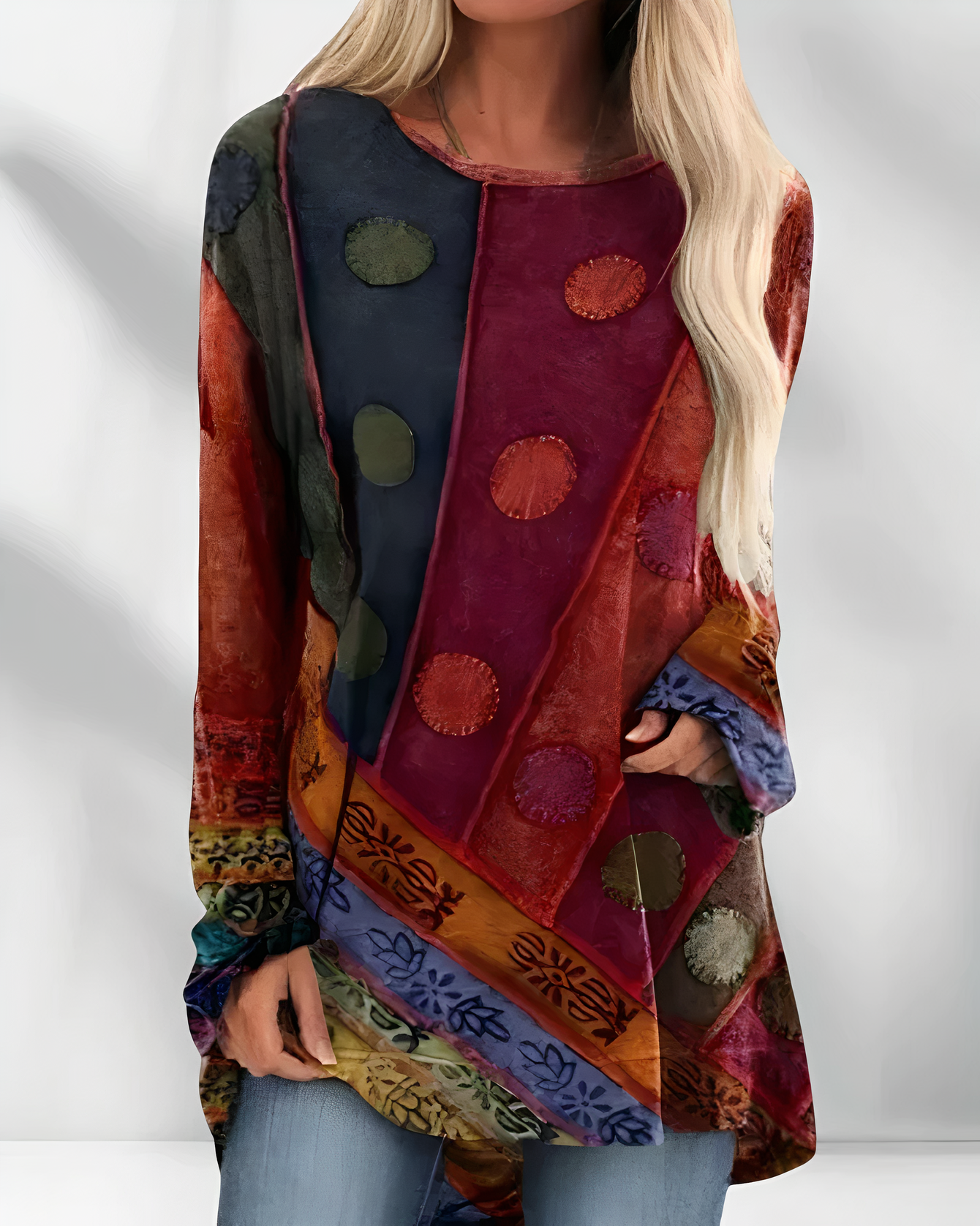 Longshirt mit Patchwork-Design und Rundhalsausschnitt