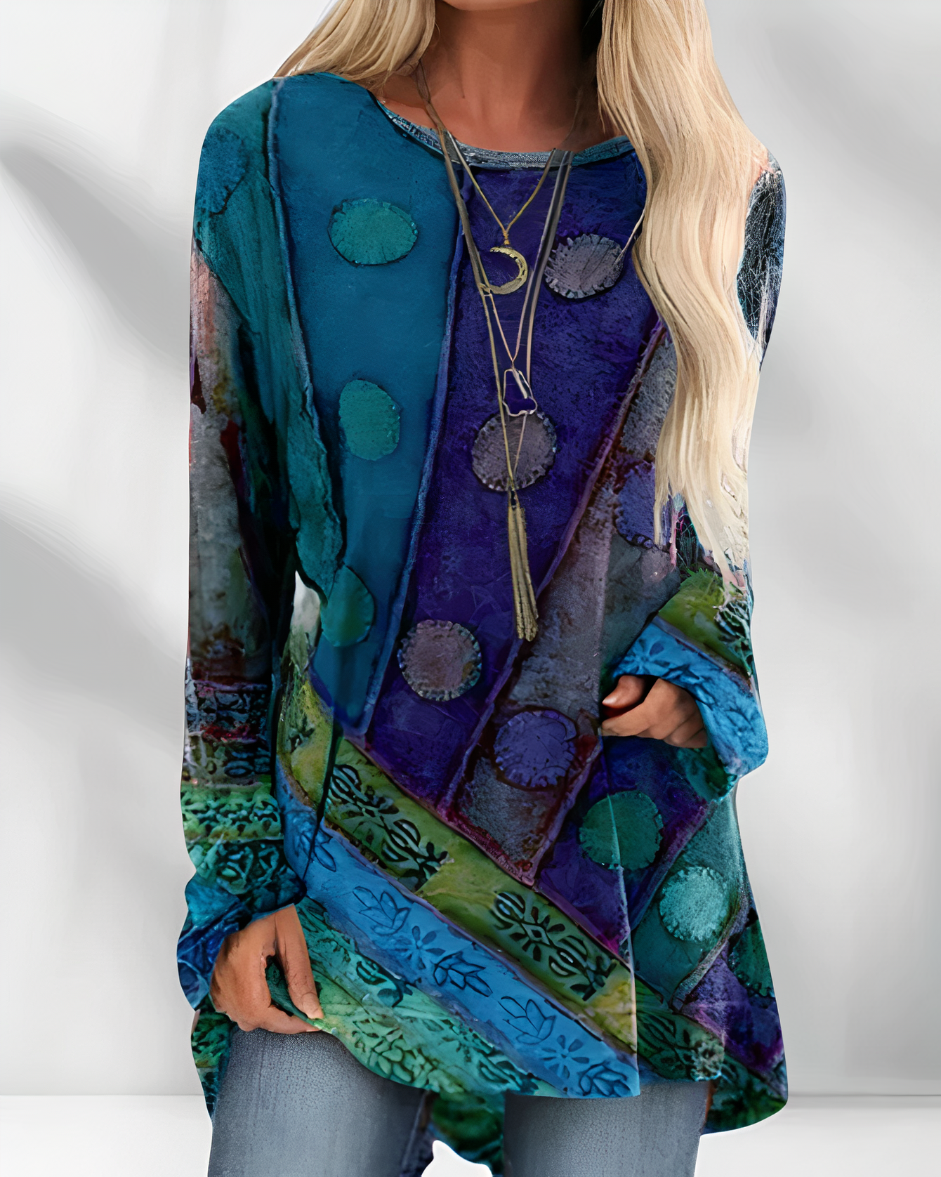 Longshirt mit Patchwork-Design und Rundhalsausschnitt
