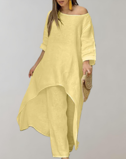 Damen Kleid mit asymmetrischem Schnitt und Rundhalsausschnitt