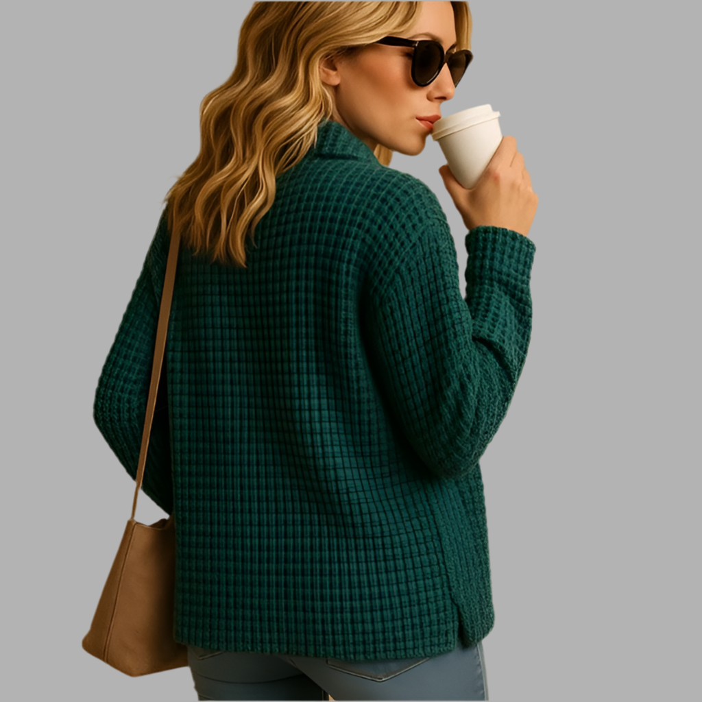 Damenstrickjacke mit Schalkragen und Knopfleiste