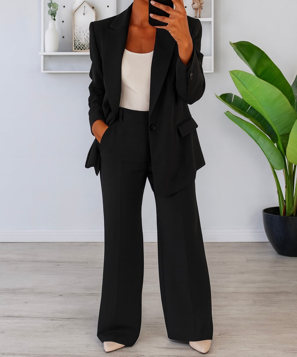 Moderner Zweiteiliger Damen Set mit Blazer und Hose | Slim-Fit