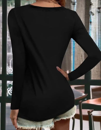 Lang geschnittenes Damen Langarmshirt mit Rundhalsausschnitt