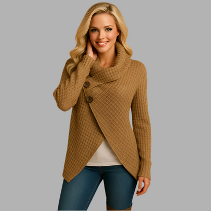 Damenstrickjacke mit Schalkragen und Knopfleiste