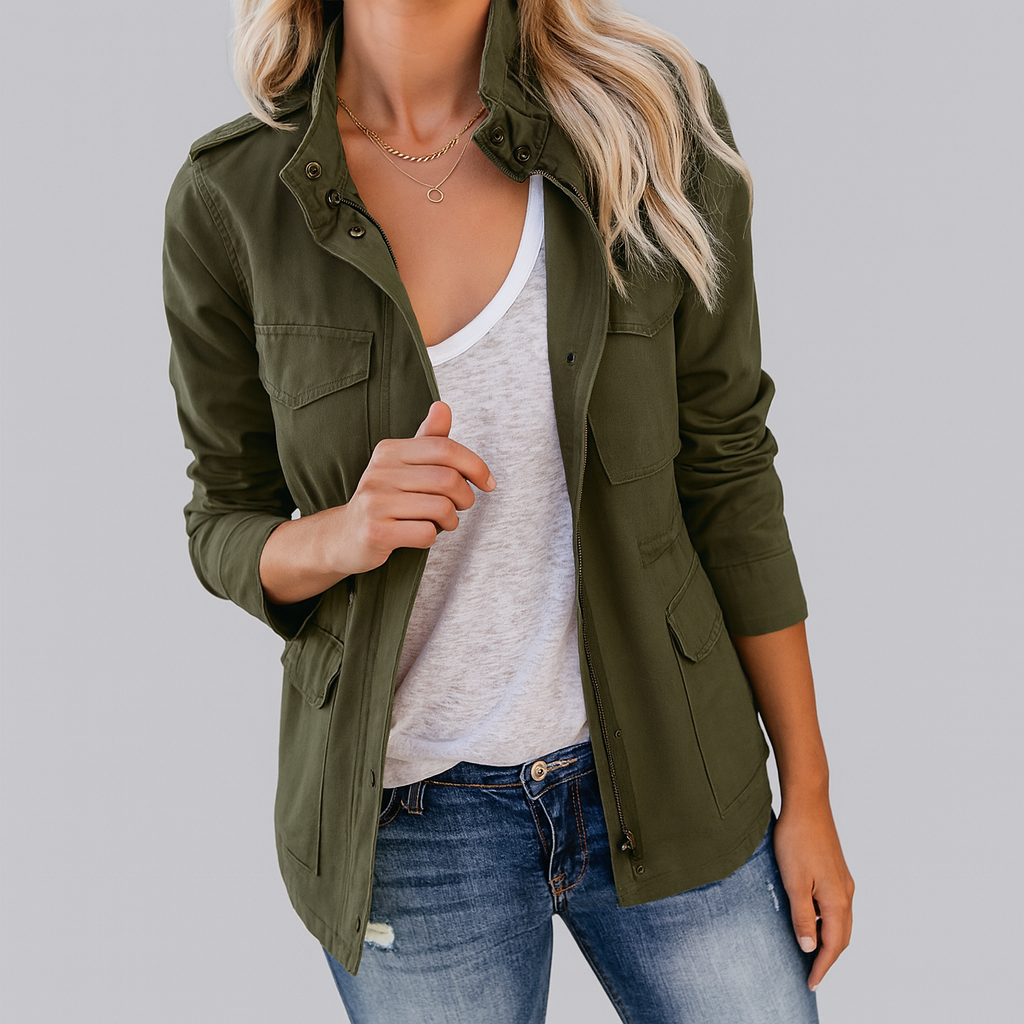 Damen kurze Jacke mit Zipper | Moderne Übergangsjacke