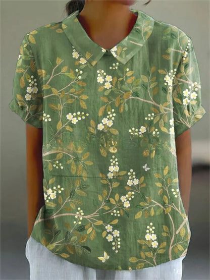 Kurzärmelige Bluse mit Knopfleiste und floralem Muster