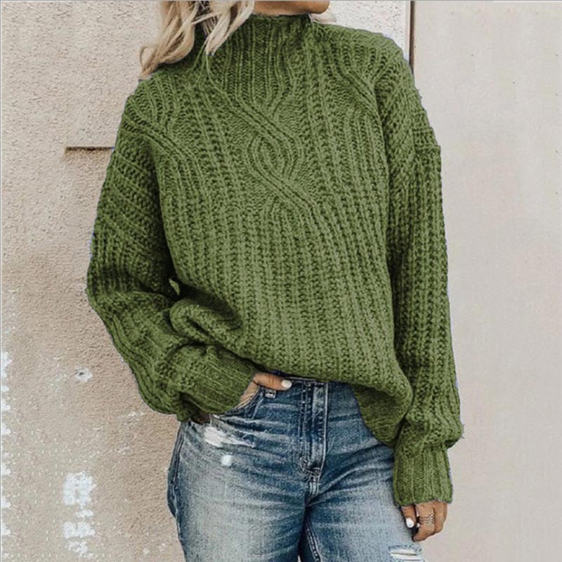 Damen Grobstrickpullover mit hohem Kragen
