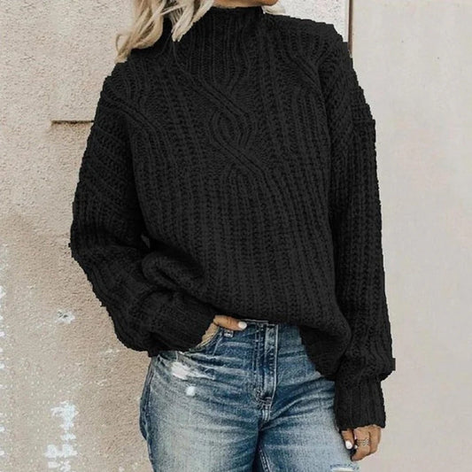 Damen Grobstrickpullover mit hohem Kragen