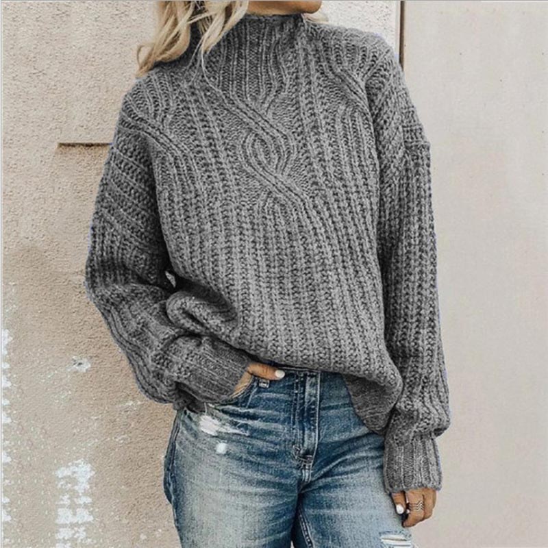 Damen Grobstrickpullover mit hohem Kragen