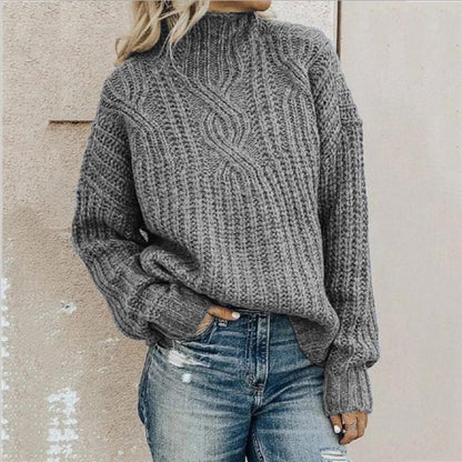 Damen Grobstrickpullover mit hohem Kragen