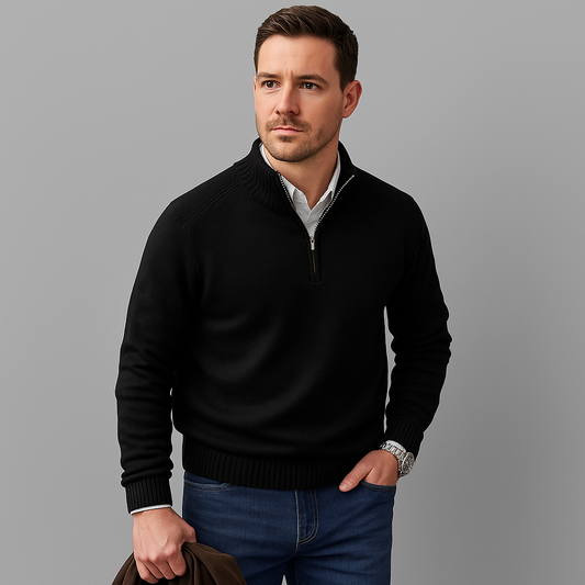 Herrenpullover mit halbem Reißverschluss und Stehkragen