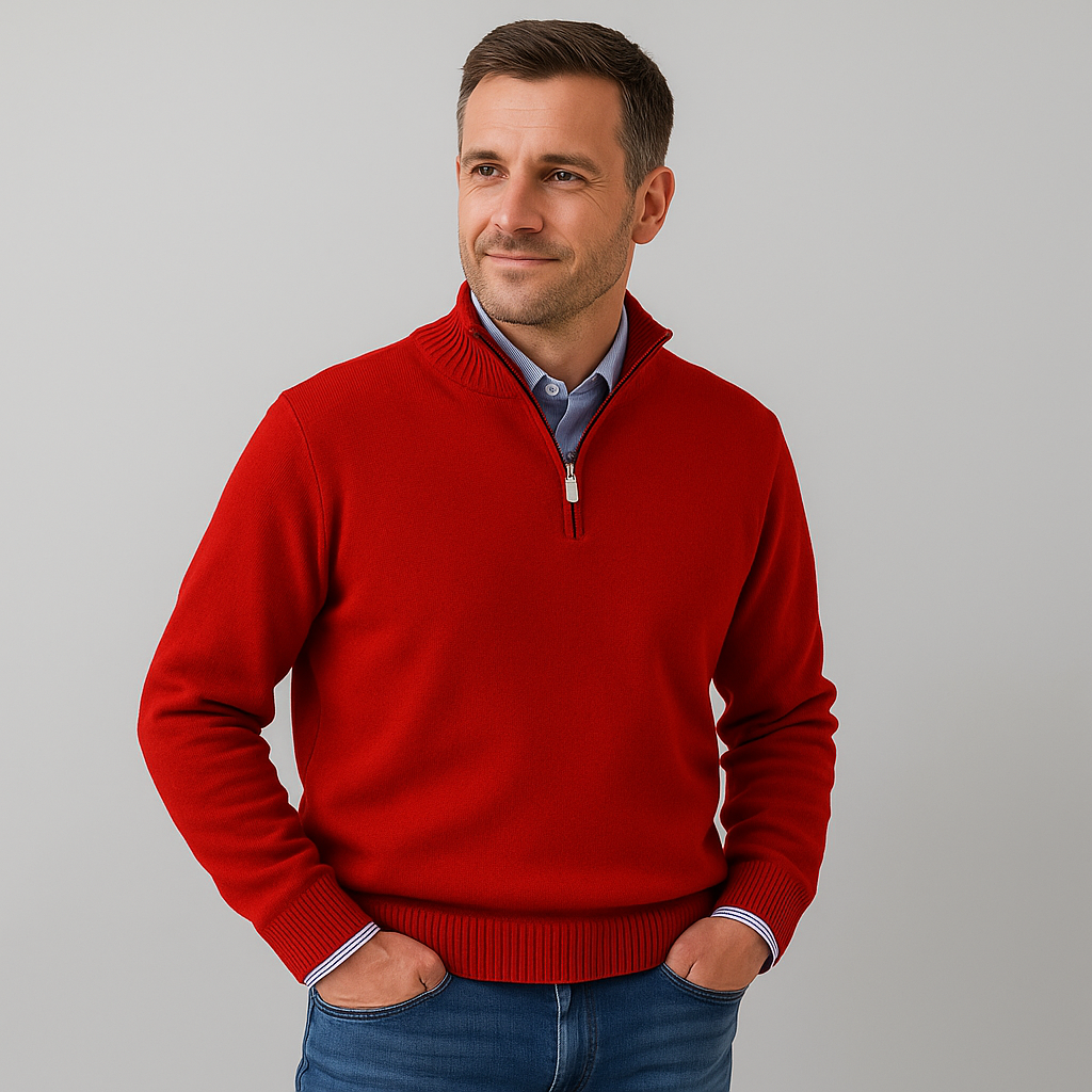 Herrenpullover mit Reißverschluss und Stehkragen